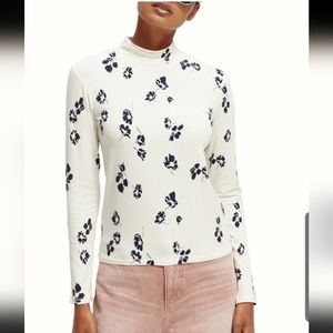 Scotch & Soda Slim Fit Printed Long Sleeved Tshirt Women's M Ivory